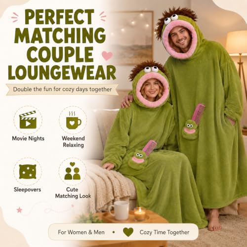 Halloween Adult Big Mouth Monster Onesie, Goofy Coral Fleece Couple Pajamas