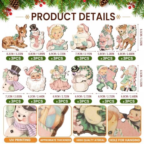 Huwena 36 Pcs Vintage Christmas Tree Ornaments, Classic, Pastel