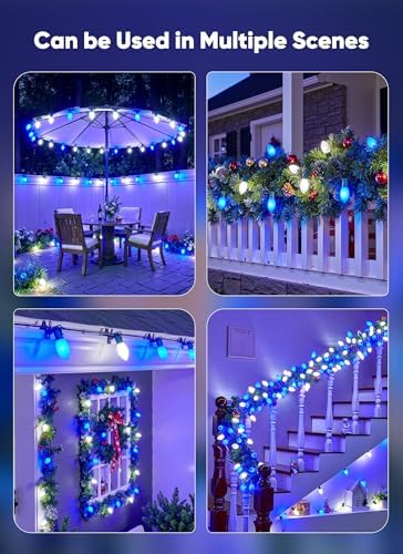 Minetom 50Ft Christmas Lights Outdoor, 50 LED Matte Bulbs, Blue|Pure White