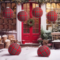 Jetec 6 Pcs 10 Inch Christmas Ball Ornaments Silver Cap, Red Tartan Plaid