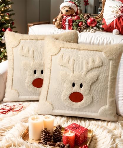 Faux Fur Christmas Pillow Covers 18x18 Set of 2