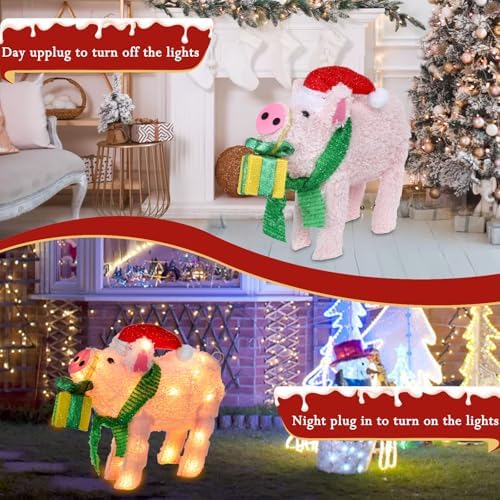 15" Lighted Christmas Pig, 3D Pre‑Lit Indoor Outdoor Decor