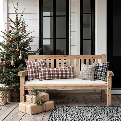 MIULEE Christmas Plaid Pillow Covers Scottish Tartan 16x16 Red and White