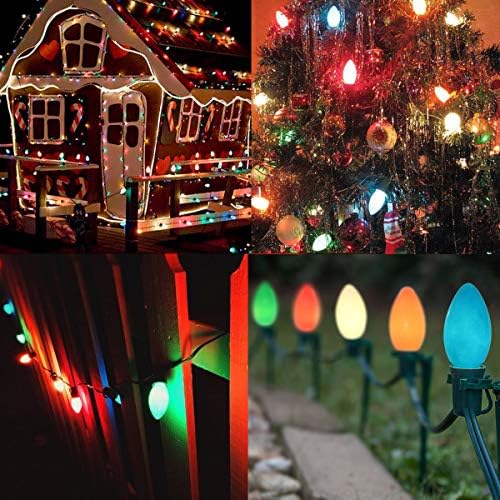 SUNSGNE 25Ft Christmas Lights Outdoor, C9 Multicolor Christmas Lights with 26 Colored Ceramic Incandescent Bulbs for Holiday, Xmas, Roofline, Wedding- Green Wire