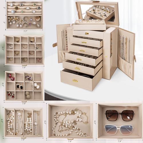 AKOZLIN 6-Tier Jewelry Box Organizer 5 Drawers Storage XLarge Champagne