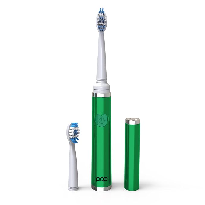 Pop Sonic Ultimate Pro Rechargeable Toothbrush (Green) - 40,000 Strokes/Min - Dupont Nylon Bristles - Teens & Adults with Quadrant Pacer & Timer