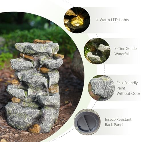 Solar Water Fountain Outdoor Cascading Design 5 Tier Feature Fountains