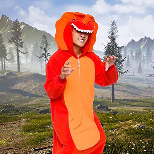 Funziez! Adult Onesie Halloween Costume Animal Dinosaur Shark Unisex Plush One Piece Cosplay Suit for Adults, Men and Women