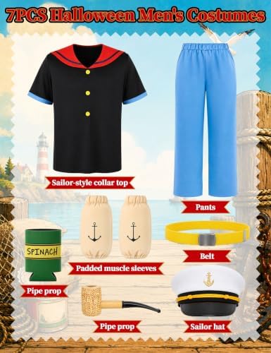 Sailor Man Costume Halloween 7Pcs Adults Sailor Outfits