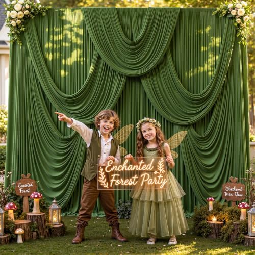 8 Panels Valley Green Backdrop Curtain for Parties Wrinkle Free Dark Green Photo Curtains Backdrop Drapes Fabric Decoration for Weding Baby Shower Birthday Party Photography 40ft(W) x 10ft(H)