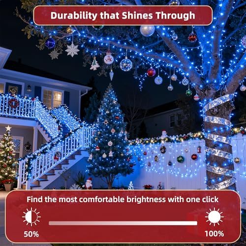 240FT Christmas Lights Outdoor, 750 LED Christmas Tree Decoration Lights with 12 Modes & Timer Memory, Dimmable Plug in Waterproof LED Xmas Light for Yard Trees Wedding Party Holiday Blue