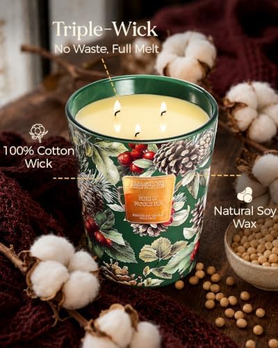 M&SENSE Pine Noble Fir Soy Candle, 35oz 3-Wick, Winter Scented Candles