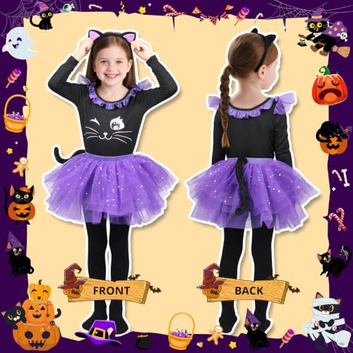 GIFTINBOX Black Halloween Cat Costume for Girls, Light Up Outfit Kids 3-8