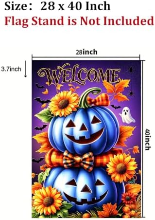 Large Halloween Blue Pumpkin Welcome House Flag for Outside 28 x 40 Inch