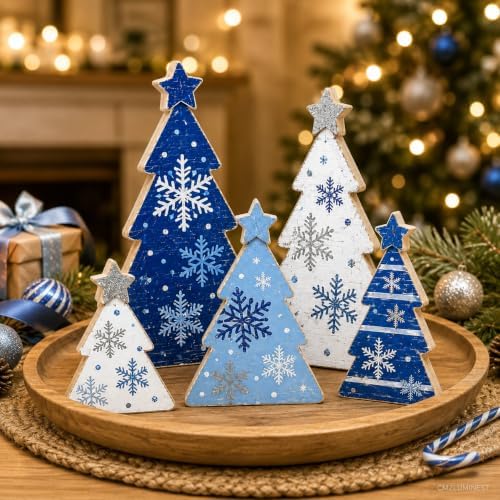 Christmas Decorations Indoor, 5pcs Blue Christmas Tree Home Decor