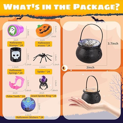 Halloween Party Favor for Kids,24 Pack Prefilled Small Witch Cauldron Toys
