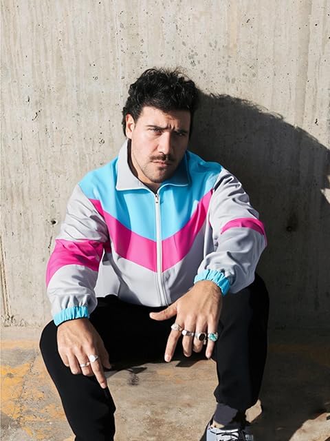 UOUA 80s Outfit for Men 90s Costumes 2 Piece Long Sleeve Track Suit Set