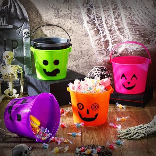 Jenaai 60 Pcs Halloween Pumpkin Buckets Bulk Small Plastic Candy Buckets