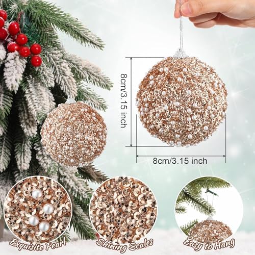 Lyrow 24 Pcs 3.15" Christmas Ball, Rose Gold