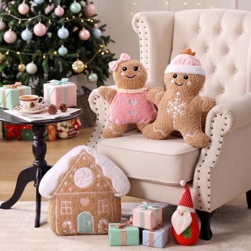Konohan 3 Pcs Christmas Gingerbread Man House Throw Pillows Pastel Pillow