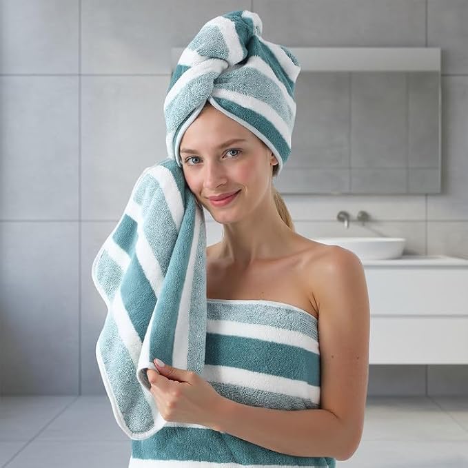 REDKISS 6-Piece Microfiber Bath Towel Set, Ultra Soft, Highly Absorbent & Quick Dry, 35x70 Inch Oversized, Green Towels for Bathroom, Spa, Gym, 2 Bath 2 Hand 2 Washcloths