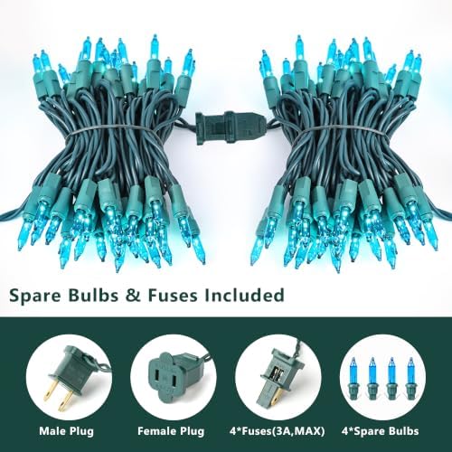 BrizLabs Teal Christmas Incandescent String Lights Outdoor 300 Count 69.6ft