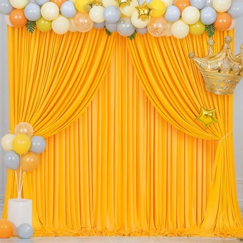 4 Panels Marigold Backdrop Curtain for Parties Wrinkle Free Photo Curtains Backdrop Drapes Fabric Decoration for Wedding Birthday Party Baby Shower 20ft(W) x 10ft(H)