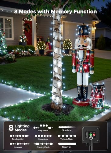 6 Pack 600 LED Solar Christmas Lights Outdoor Waterproof, Pure White 240 FT