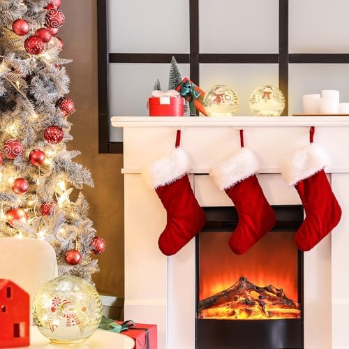 Soulchen 3 Pcs Christmas Decorations Indoor Snowman Globe Crackle Glass Ball Lamp with LED Lights Tabletop Xmas Decor Christmas Table Decorations for Home Fireplace Mantel