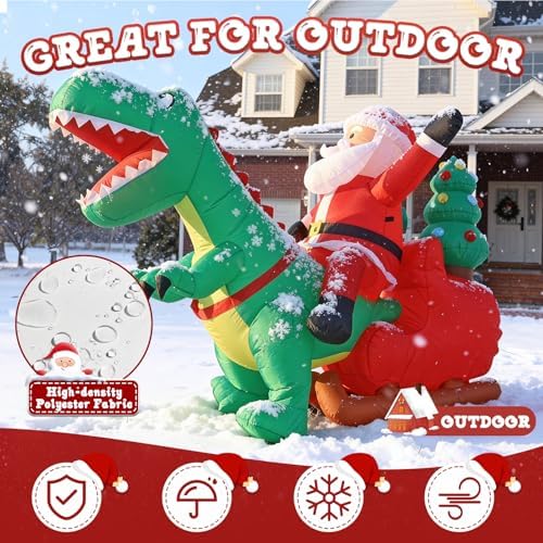 8.2FT Inflatable Santa Riding Dinosaur with LED Lights for Yard