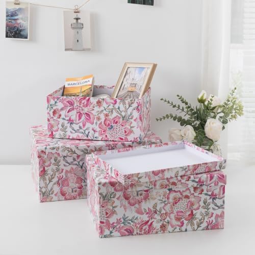 Soul & Lane - Pink Floral Decorative Storage Boxes with Lids, Set of 3