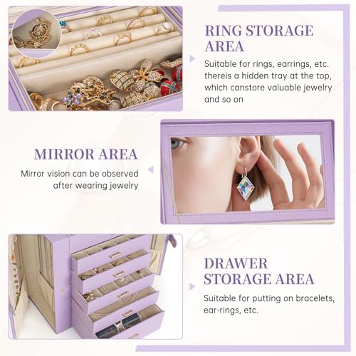 AKOZLIN 6-Tier Jewelry Box Organizer 5 Drawers Storage Extra Large Violet