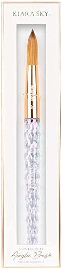 Kiara Sky Kolinsky Acrylic Nail Brush #20 – Pure Kolinsky Sable Hair, Iridescent Crystal Handle, Acetone Resistant, for Acrylic Application, Extensions & 3D Nail Art