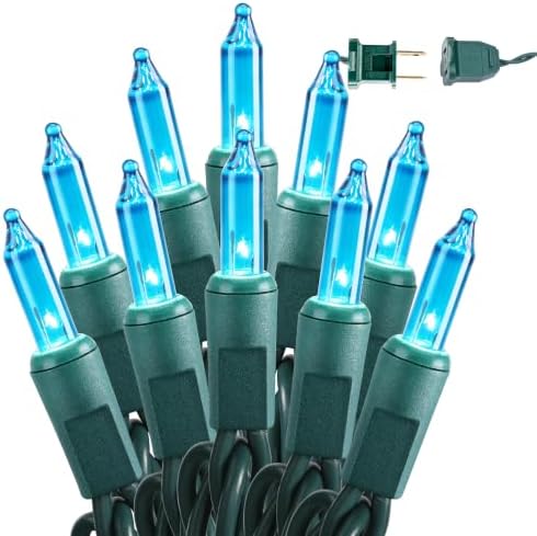 BrizLabs Teal Christmas Lights Outdoor 100 Count 19.7ft Incandescent Lights