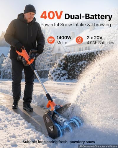 VEVOR Electric Snow Shovel 40V 13.5" Battery-Powered Cordless Snow Blower