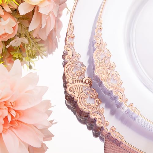 Hioasis 175pcs Clear Rose Gold Plastic Plates 10.25"