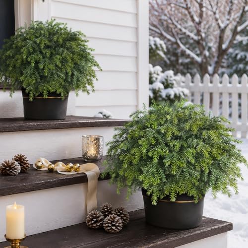 2 Set Artificial Christmas Norfolk Pine Topiary Ball Tree for Front Door