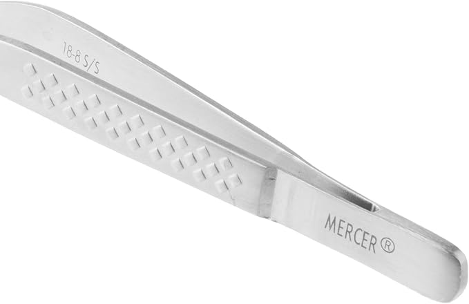 Mercer Culinary 18-8 Stainless Steel Precision Plus Chef Plating Tong, Offset, 7-7/8 Inch