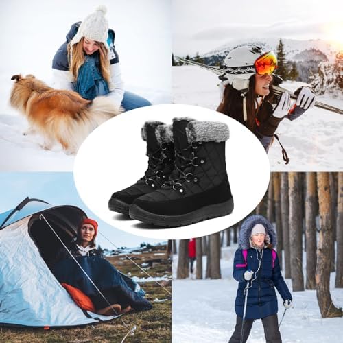 ZEENXIUYA Womens Snow Boots Comfortable Warm Fur Lined Winter Waterproof Flat Lace-Up Ankle Boots Outdoor Winter Booties