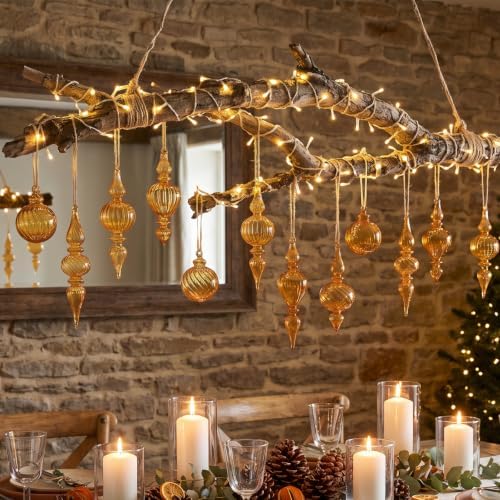 12 Pcs Vintage Glass Finial Christmas Ornaments, Gold