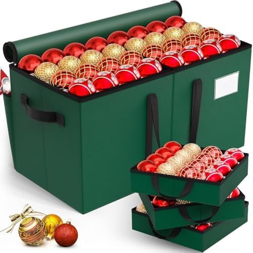 Christmas Ornament Storage Box, 8 Individual Trays with Handles, Green