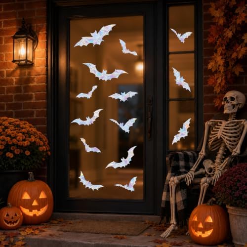 Halloween Bat Rainbow Window Clings, 26 Bats Suncatcher Sticker Decorations
