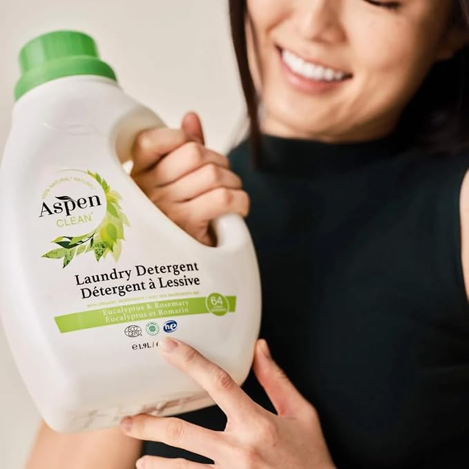 AspenClean | HE Liquid Laundry Detergent | Eucalyptus and Rosemary | Non - Toxic | 100% Natural | EWG Verified | Safe for Babies, Pets & Kids | 64 fl oz