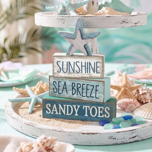 Lineshading 4 Pcs Coastal Christmas Table Decor, Wooden Starfish Beach Sign