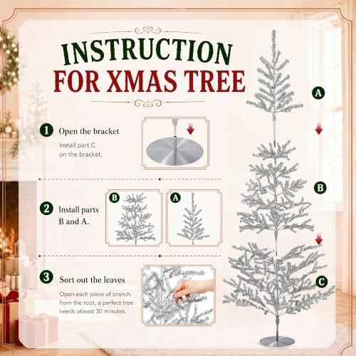 5FT Vintage Aluminum Christmas Tree with 4 Color Rotating Color Wheel Set