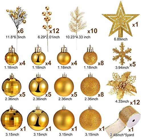 Sratte 94 Pcs Christmas Tree Ornaments Decoration Set, Gold