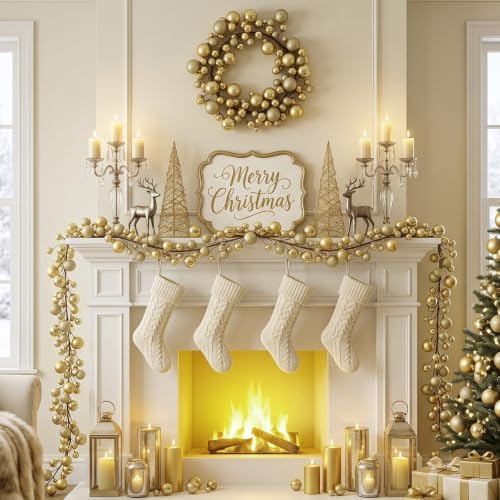 2 Pcs 6 ft Christmas Ball Ornament Garland, Mixed Gold