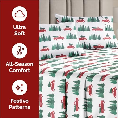 Christmas Sheet Set, Christmas Tree 1, Holiday Xmas Bedding Set - Twin XL