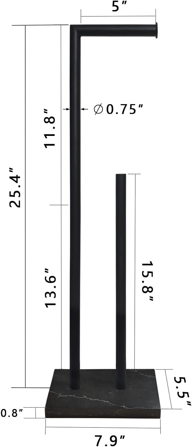 Gzila Free Standing Toilet Paper Holder Stand with Reserve, Heavy Weighted Marble Design Base SUS304 Stainless Steel… (Black)