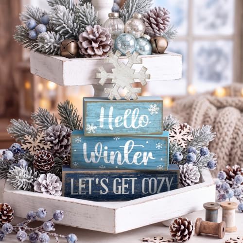 Lineshading 4 Pcs Snowflake Christmas Table Decorations Hello Winter Blocks